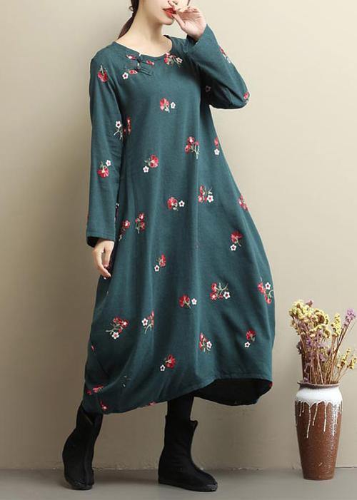 Natural O Neck Asymmetric Spring Clothes Runway Green Embroidery Dress