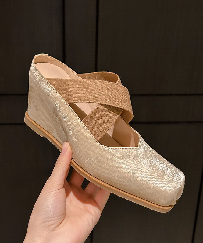 Khaki Splicing Wedge High Wedge Heels Shoes