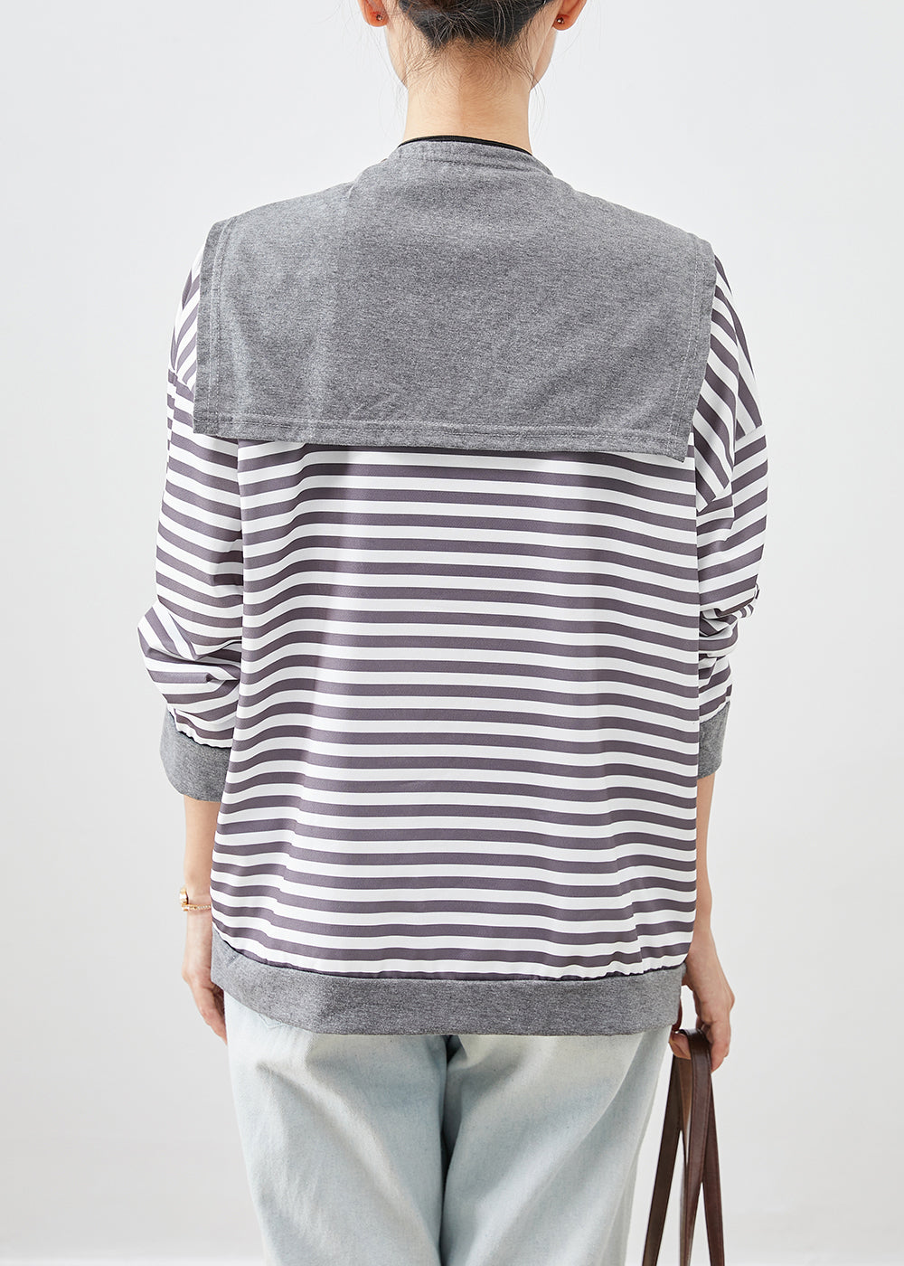 Organic Grey Oversized Striped Cotton Sweatshirt Fall