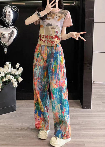 Handmade Tie Dye Top and Wide Leg Jeans Two Piece Set Summer