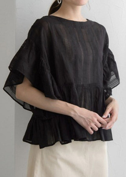Black O-neck Lantern Sleeve Shirt Lantern Sleeve