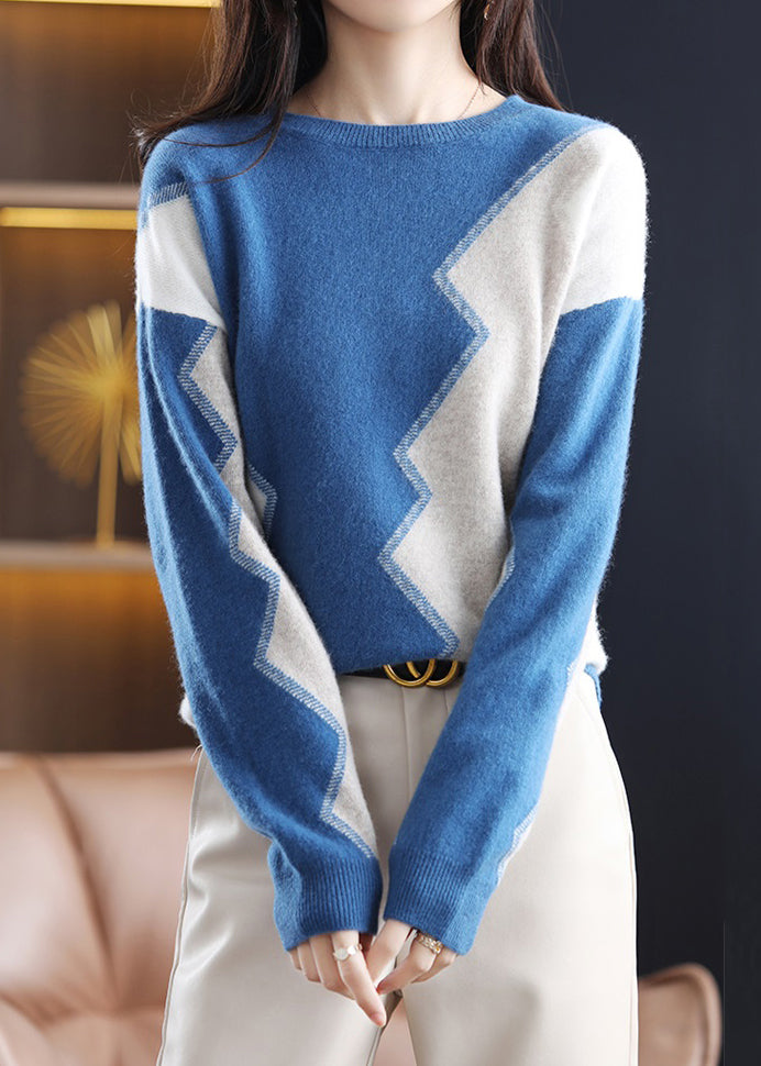 Grey O Neck Asymmetrical Patchwork Wool Sweaters Fall