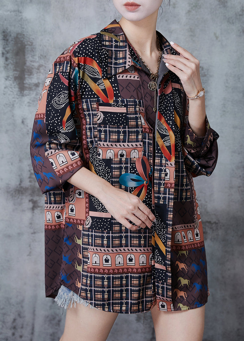Chocolate Character Print Chiffon Shirts Spring