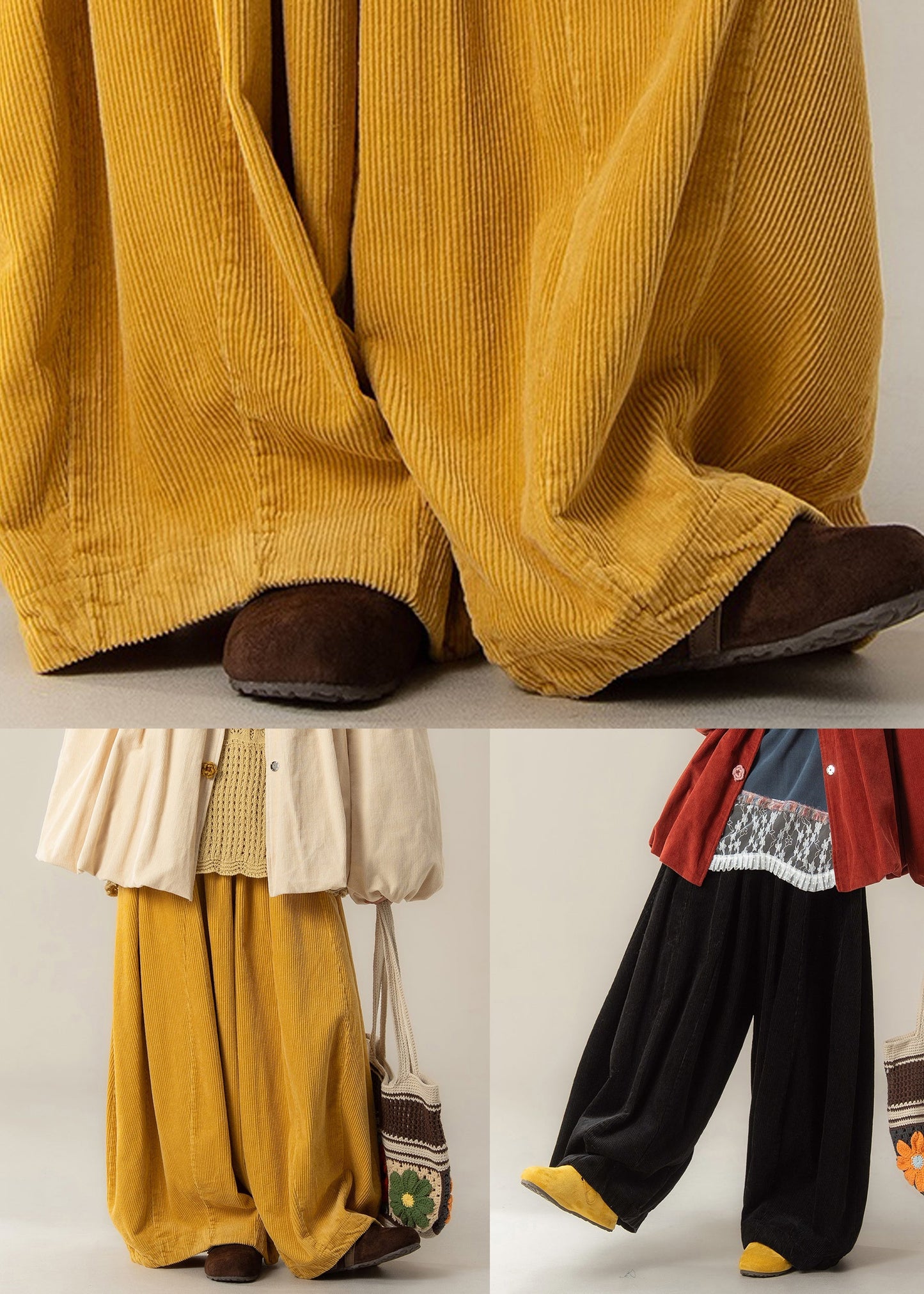 Classy Yellow High Waist Corduroy Wide Leg Pants