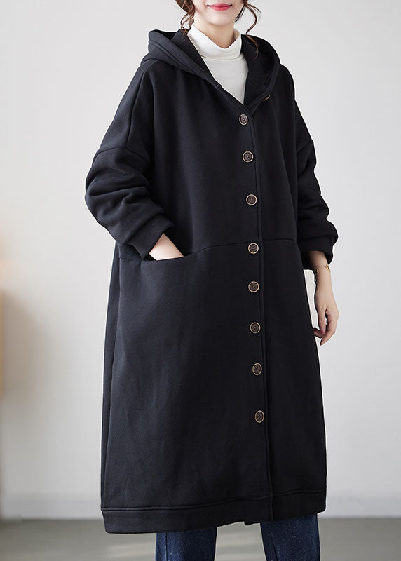 Camel Button Warm Fleece Thick Hoodie Maxi Coat Winter