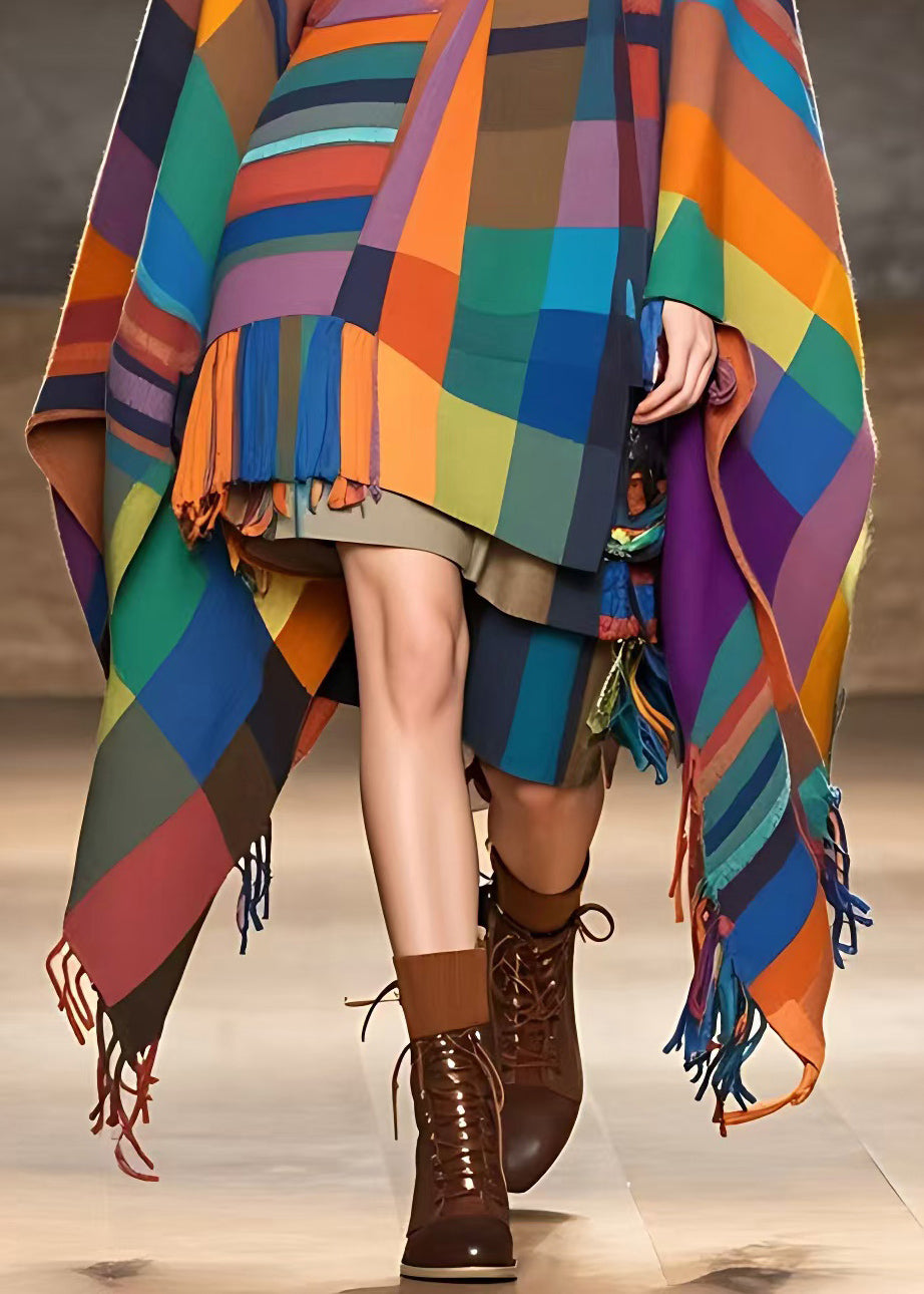 Fitted Rainbow V Neck Tassel Long Coats Fall