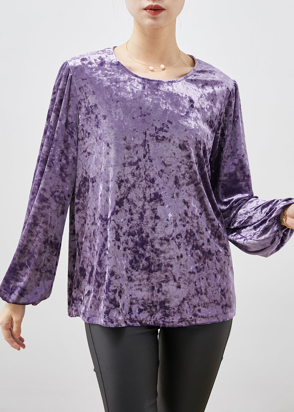 Fine Purple O-neck Oversized Silk Velour Shirts Spring