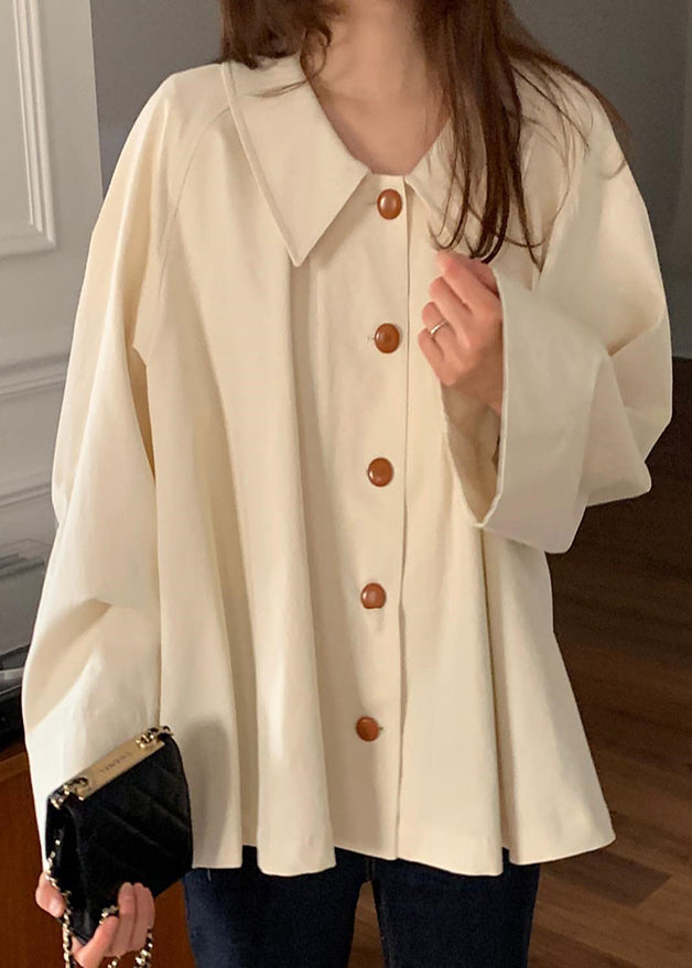 Beige Peter Pan Collar Cotton Loose Shirt Top Spring