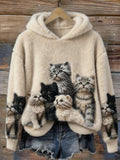 Comstylish Lovely Fuzzy Cats Art Cozy Plush Hoodie