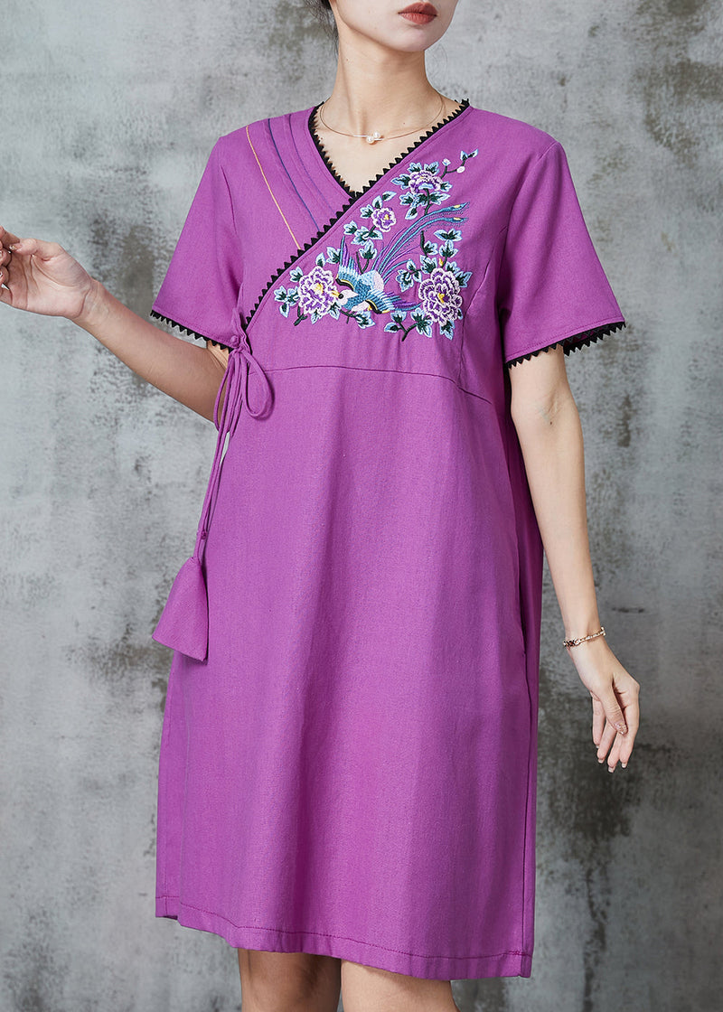 Purple Embroidered Cotton Maxi Dress Summer