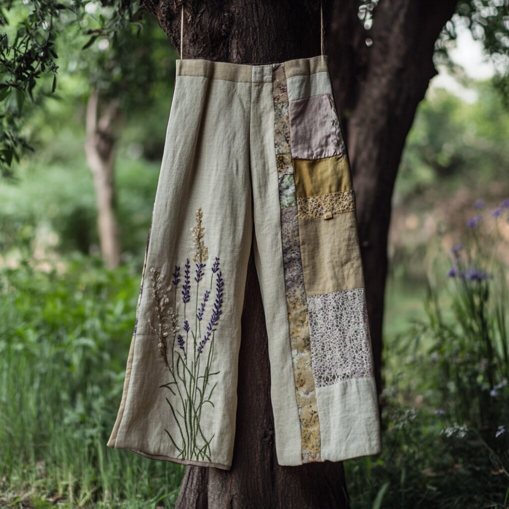 Women's Bohemian Lace Linen Comfort Casual Pants artswardrobe