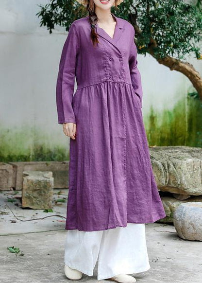 Purple Tunic Notched Tie Waist Spring Dress