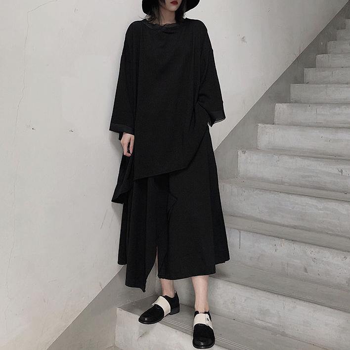 Classy Black Blouses for O Neck Asymmetric Art Spring Shirt
