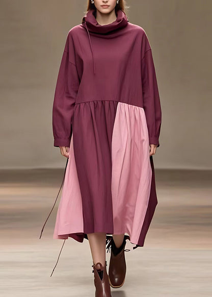 Red Turtleneck Drawstring Maxi Dress Fall