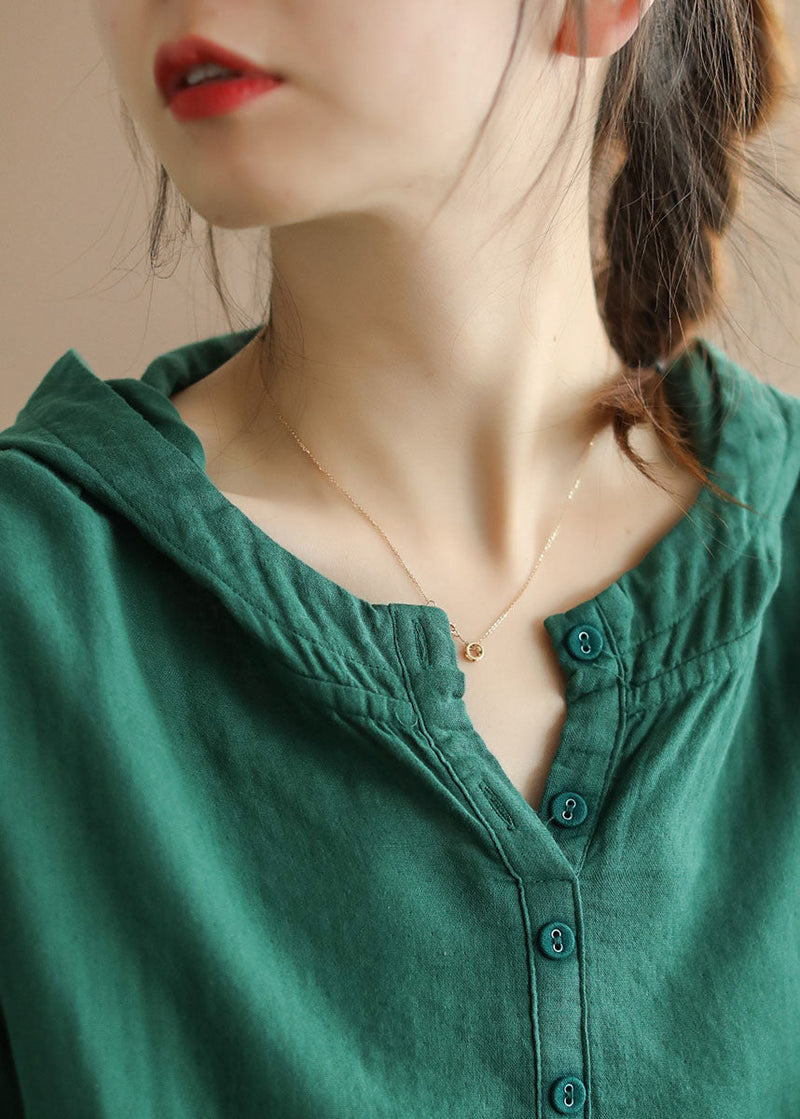Diy Green Hooded Patchwork Oversized Cotton Shirt Top Spring