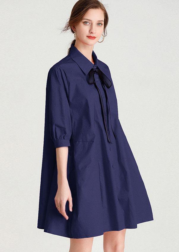 Baby Blue Peterpan Collar Button Summer Cotton Dress