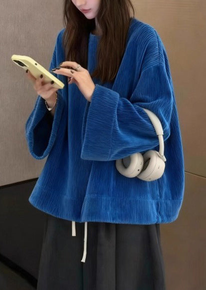 Navy Oversized Corduroy Sweatshirts Top Spring