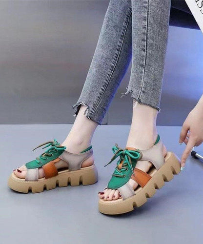 Colorblock Peep Toe Lace Up Splicing Platform Sandals