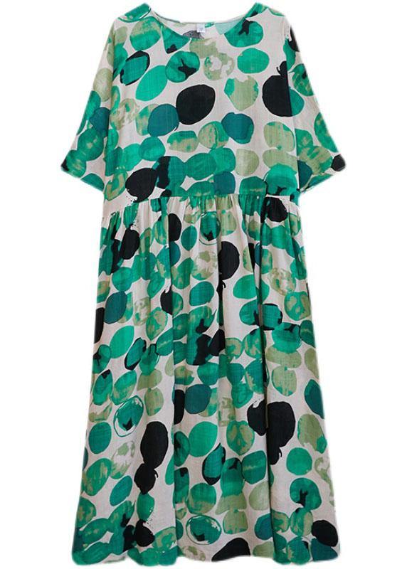 Green Dot Print Pockets Summer Vacation Dresses Half Sleeve