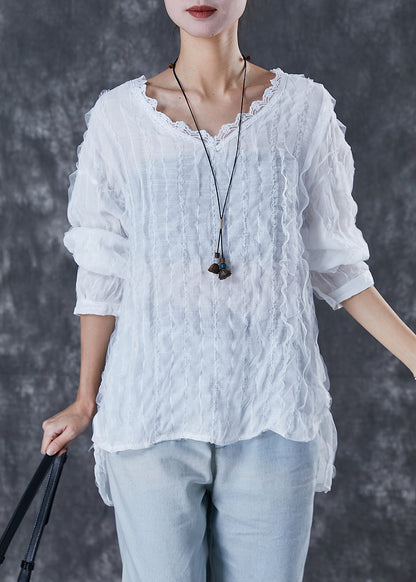 White Ruffled Low High Design Cotton Shirt Top Fall