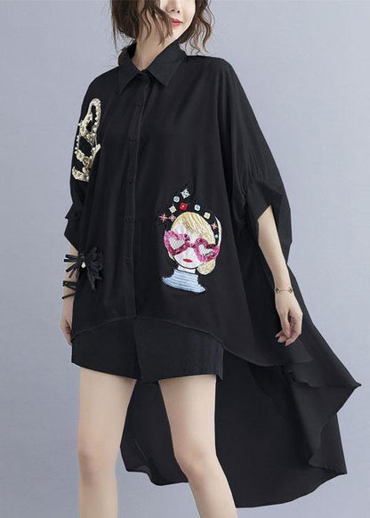 Fine Black Peter Pan Collar Low High Design Summer Top