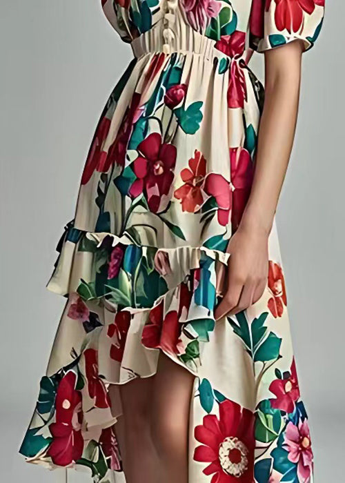 Beige Print Low High Design Cotton Dress Summer