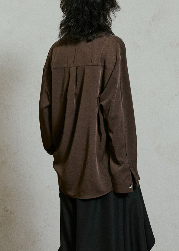 Coffee Wrinkled Button Top Lantern Sleeve
