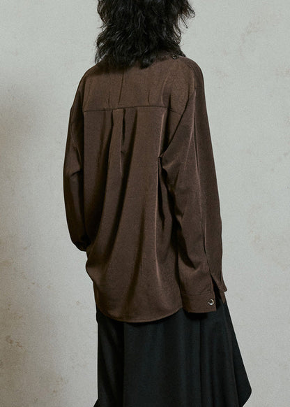 Coffee Wrinkled Button Top Lantern Sleeve