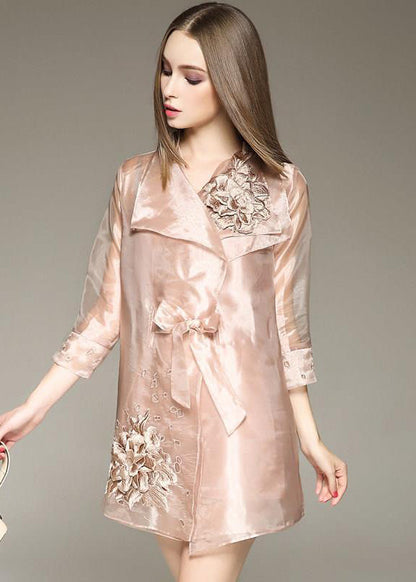 Apricot Embroideried Organza Dress and Trench Two Piece Set Outfits Spring