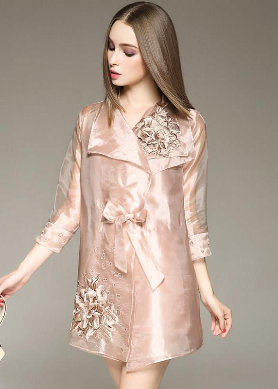 Apricot Embroideried Organza Dress and Trench Two Piece Set Outfits Spring