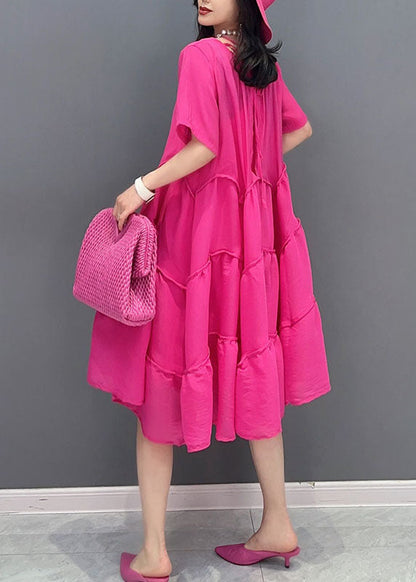 Rose O-neck Wrinkled Patchwork Cotton Two Pieces Set Dresses Summer