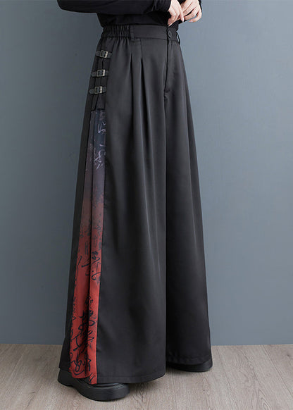 Black Oversized Patchwork Cotton Wide Leg Pants Fall
