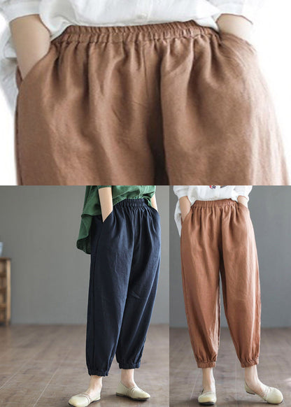 Navy Elastic Waist Harem Cotton Pants Summer