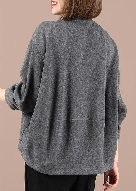 Grey Knit Zippered Patchwork Fall Long Sleeve Jackets