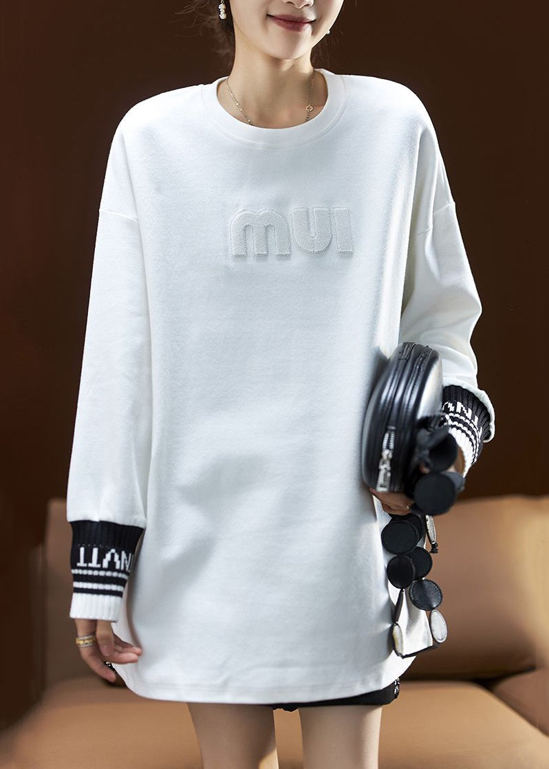 White Letter Side Open Cotton Sweatshirt Spring