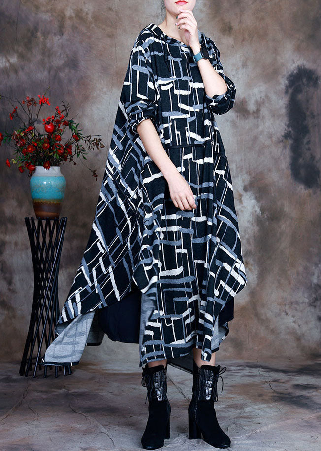 Chocolate Knit Asymmetrical Design Fall Hoodie Dresses