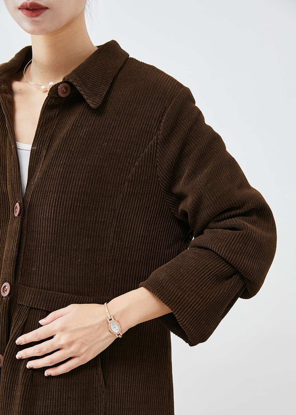 Chocolate Warm Fine Cotton Filled Corduroy Trench Coats Winter