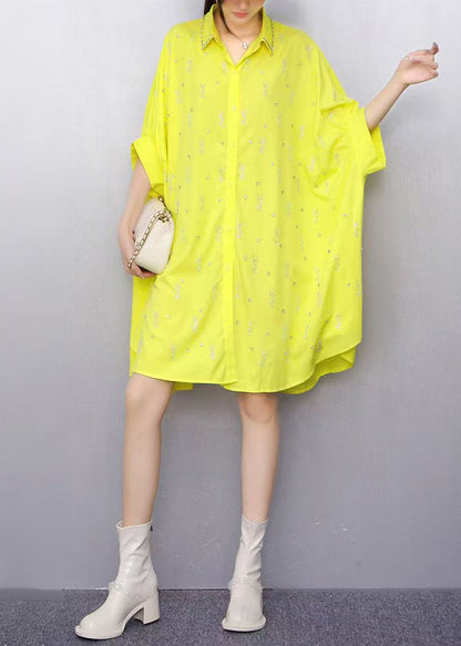 White Oversized Rhinestone Cotton Shirt Dress Summer