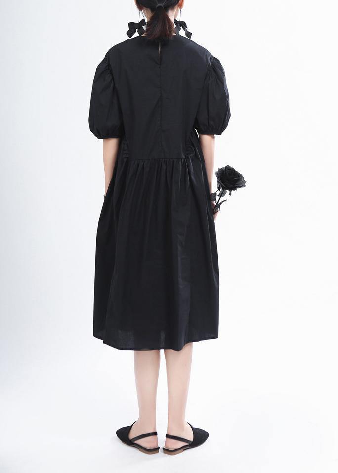 Handmade Black O-neck Long Summer Cotton Dress