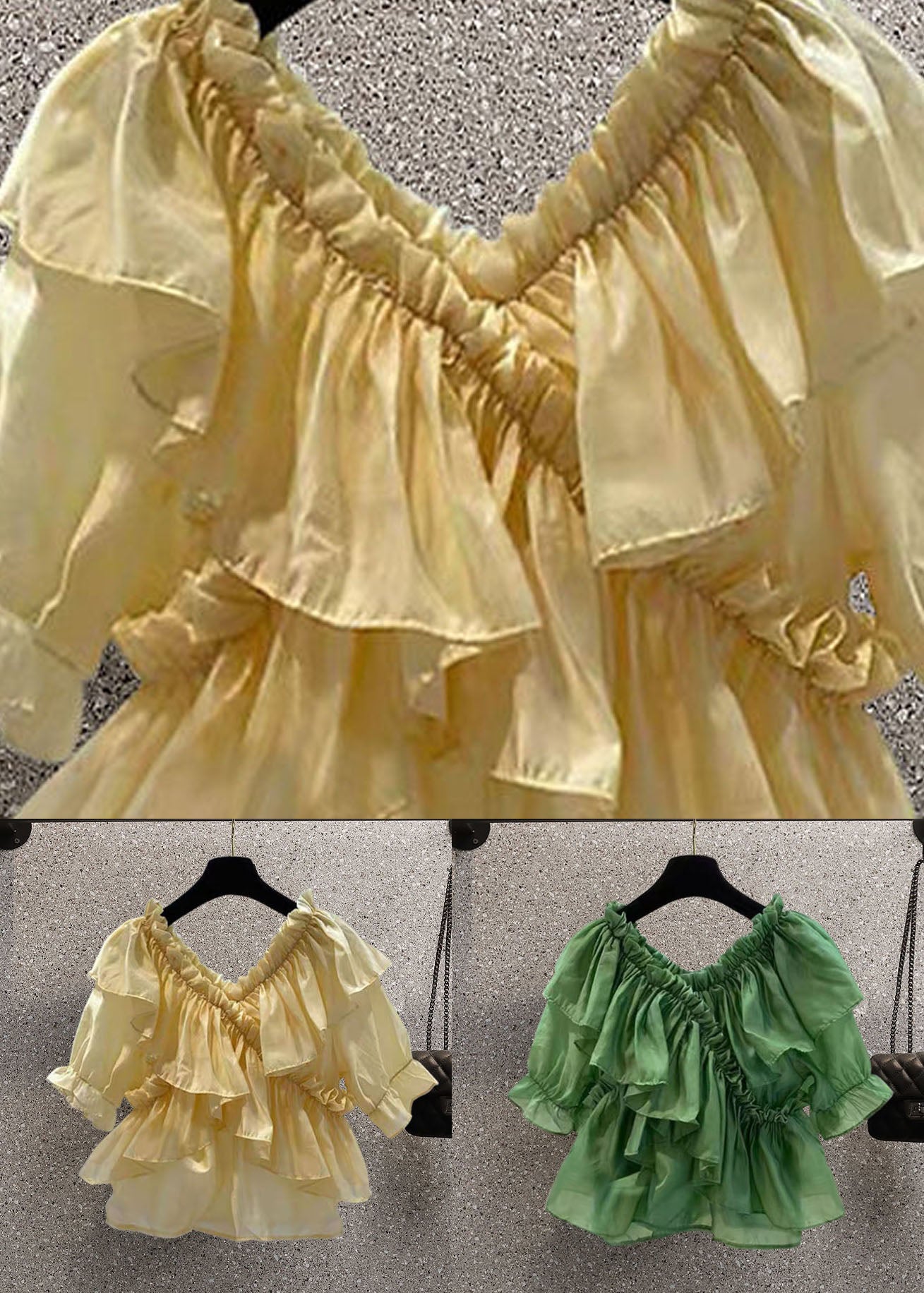 Diy Green Ruffled Patchwork Chiffon Blouses Summer
