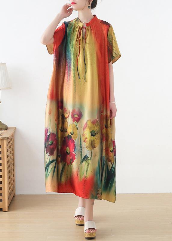 Boutique Yellow Print Loose Maxi Summer Chiffon Dress