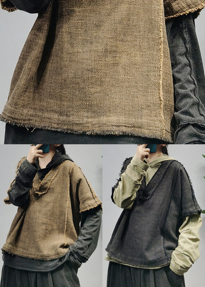 Yellow Patchwork Linen Tanks Short Sleeve
