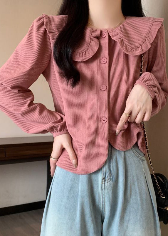 Pink Button Corduroy Shirt Long Sleeve