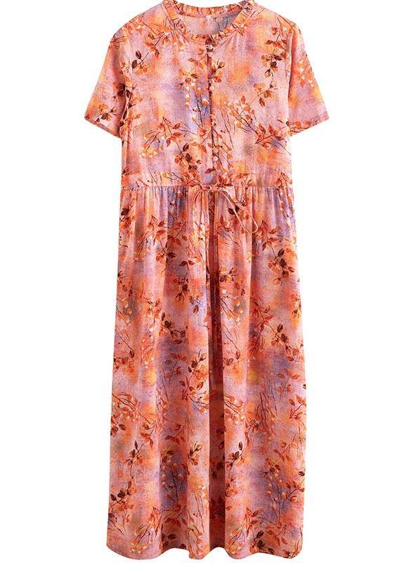 Organic Print Tie Waist Chiffon Ruffled Summer Maxi Dress