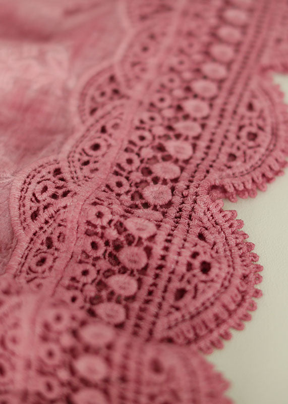 Pink Original Design Embroideried Cotton Spaghetti Strap Tops Summer