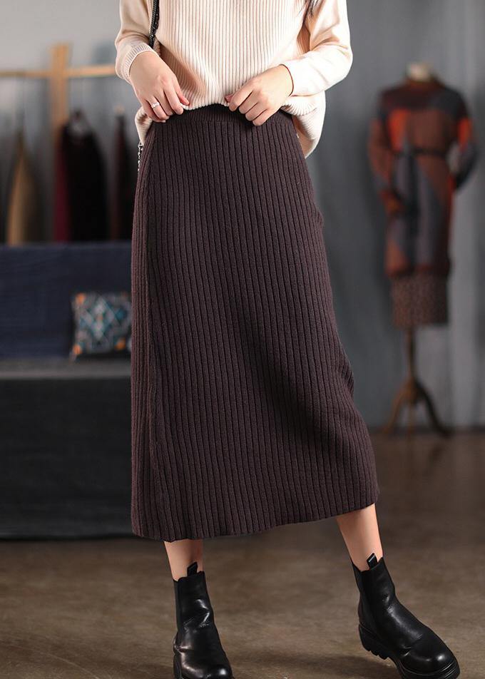 Chocolate Dresses Elastic Waist Patchwork Robes Spring Skirt