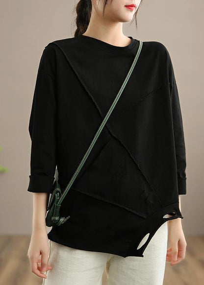 Black Tops O Neck Hole Oversized Spring Blouses