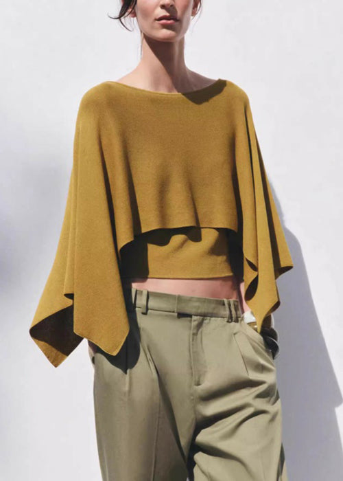 Simple Yellow O-neck Knit Top Batwing Sleeve