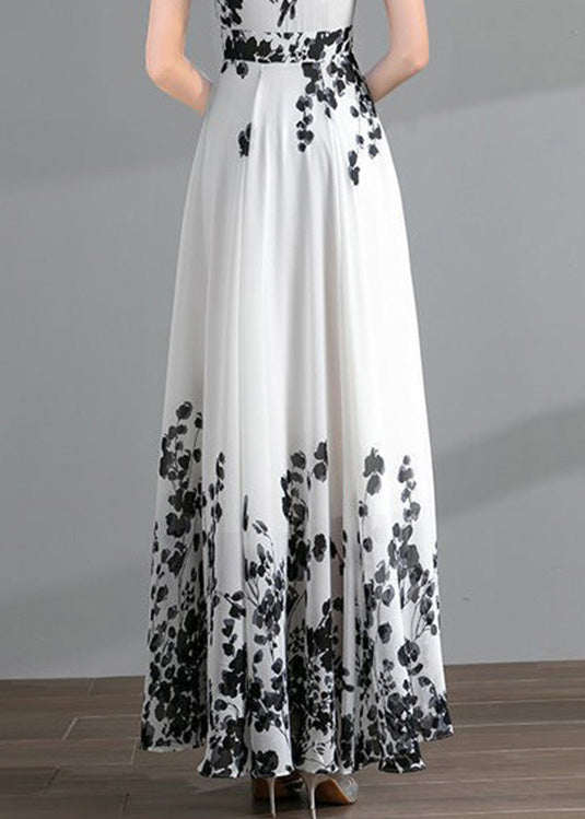 Diy Red O-neck Print Tunic Chiffon Holiday Long Dresses Long Sleeve