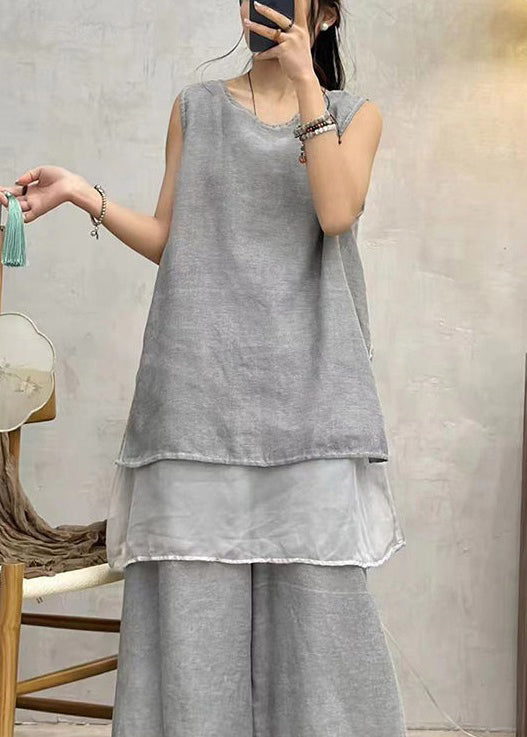 Art Grey Side Open Cotton Tank Summer